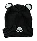(コ-ランド) Co-land ベビー帽子 新生児ハット ニットキャップ 子供用 防寒 赤ちゃん キッズ帽子 リブ くまちゃん 耳付き 幼児 男女児 お出かけ ブラック S