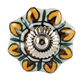 Set of 2 Daisy Flower hand painted ceramic pumpkin knobs cabinet drawer handles pulls