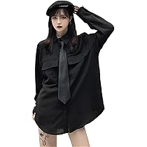 チェーン&ネクタイ付き ハンサムシャツ 長袖 ゆったり ２色 チェーン付き カジュアルシャツ レディース ネクタイ付き 大きい
