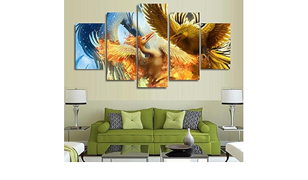 Amazon Syjx 5パネルポケモンキャンバスプリント絵画 リビングルーム ウォールアート ホームデコレーション 写真アートワークポスター フレーム付き アートフレーム ポスター オンライン通販