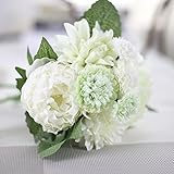 LuxBene(TM) 人工花は1ブーケ牡丹ダリアシルクフラワービビッドフェイクリーフ結婚式ホームパーティーの装飾新着C秋