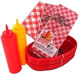 バーベキューセットDeli Dinerバスケット、ライナー、ナプキン& Squeezeボトル7の項目のバンドルのピクニック、BBQの、パーティ、Banquets、サクッまたはCookout