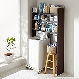 木製パネル付きランドリーラック 棚3段【伸縮式】【パネル/ブラウン】