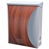 LEON 郵便ポスト mail box デザイナーズ ポスト MB5207 ステンレス 木目調 (マグネット付き) プラムウッド