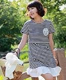 マタニティ ウェア ワンピース [ボーダー レース裾 刺繍 ワッペン] レディース 授乳口付き [服を 着たまま 簡単 授乳] 赤ちゃん との 外出に! 普段着 マタニティウェア