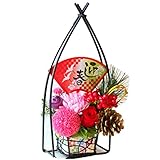 【Amazon.co.jp 限定】Azurosa（アズローザ） プリザーブドフラワー ギフト 枯れない花 バラ ポンポンマム アジサイ 和風 お正月飾り 黒ワイヤーかまくらアレンジ