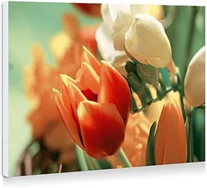 Amazon Co Jp オレンジと白のチューリップの花 花びら 壁の絵 壁掛け ソファの背景絵画 壁アート写真の装飾画の壁画 植物 花 50cmx35cm ホーム キッチン