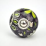 Ornate black floral Ceramic knobs for cabinets & cupboards - hand painted pulls