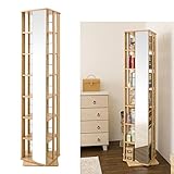 回転ミラー付きコミックラック　7段　ナチュラル