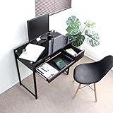 【限定】送料無料 パソコンデスク 幅85cm デスク ガラスデスク PCデスク ワークデスク オフィスデスク 机 つくえ 学習机 勉強机 ガラス天板 収納付き 引き出し付き KS003