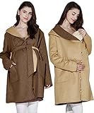 Sweet Mommy リバーシブル 上品 ママコート ウール混 抱っこ おんぶ 対応 ワイドカラー 大きめフード ウエストリボン コーディガン くるみボタン 産前産後 着回し マタニティ／LL／ブラ