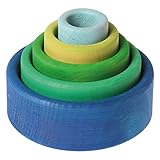 Grimm's Set of 5 Small Wooden Stacking & Nesting Rainbow Bowls, Ocean Blue [並行輸入品]