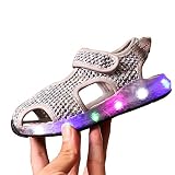 EIMEI 子供サンダル ベビーシューズ LED靴 ビーチサンダル 可愛 おしゃれ 発光 キラキラ光る靴 軽量 通気 kids アウトドア キッズ 男の子 女の子 (内寸21.2cm, グレー)