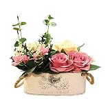 鉢花　フラワーアレンジメント　アートフラワー　フェイクグリーン　人工観葉植物　置物　雑貨　装飾品　鉢植え　アイアン花器　鉄製　紐付き　ストラップ　壁掛け　ローズ　薔薇　アンチーク　北欧風