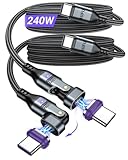 PD240W USB Type C ケーブル 16pin マグネット 充電ケーブル Ｌ字型 180°回転可【1.8M】5A急速充電 データ転送可 片手操作 タイプc 充電 AndroidなどType-C機種対応【AUFU】（2本組） (2, 100W)