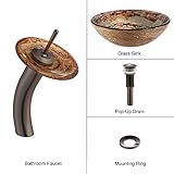 Kraus C-GV-651-12mm-10ORB Ares Glass Vessel Sink and Waterfall Faucet Oil Rubbed Bronze [並行輸入品]