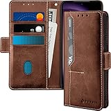 Qoosan Galaxy S23用ウォレットケース カードホルダーとキックスタンド付き 保護レザーフリップカバー スマホケース レディース メンズ ダークブラウン