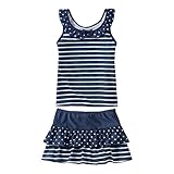 (ニッセン) nissen キッズ ジュニア 女の子 水着 2点セット ( タンクトップ + パンツ付 スカート ) 紺系 身長 140cm
