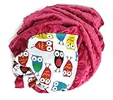 Onyx Arrow Baby Blanket, Night Owls Cotton Print, Hot Pink Minky Dot, Satin Ruffle Trim, Mix and Mat