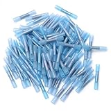 Lucksender 100Pcs Blue 16-14AWG/1.5-2.5mm Heat Shrink Butt Wire Crimp Connector Electrical Terminals