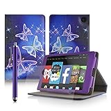 Casezilla Amazon Fire HD 6 Tablet Multi-Function Blue Purple Electric Butterfly Leather Case/Typing 