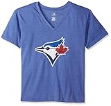 MLB Toronto Blue JaysレディースチームショートスリーブVネックTシャツのロゴ、2 x、ロイヤル/ヘザー