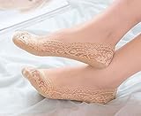 Asentech 5足組 滑り止め付 女性ソックス レースソックス セクシー靴下 ポリエステル スパン フットカバー 花柄仕様 (イエロー)