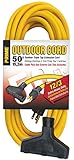 Prime Wire & Cable EC600830 50-Foot 12/3 SJTW Triple-Tap Extra Heavy Duty Outdoor Extension Cord, Ye