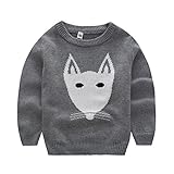 PANCY 子供服 秋冬 長袖 セーター ニット 丸首 男の子 女の子 可愛い きつね(105cm,グレー)