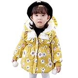 YY-Natuhi ベビー服 女の子 中綿ジャケット 綿服 子供服 裏起毛 かわいい 花柄 ダウンジャケット 中綿コート フード付き 秋冬 キッズ ガールズ 保温防寒 80~100cm 通園 (100