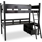 ロフトベッド デスク・ラック付き 天然木 はしごタイプ すのこ板 シングル ダークブラウン