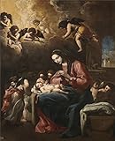 の高品質ポリエステルキャンバス地の油絵Cajes Eugenio La Virgen con el Nino y angeles 1618」、サイズ: 12 x 15インチ/ 30 x 38 cm、こ