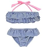 Girl's ストライプフリルセパレート水着 （120/ブルー） 【CN-SW017】 子供用 女の子 スイムウエア