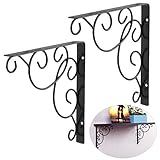 アイアンブラケット シェルフブラケット壁掛けフラワースタイルブックラック/カルパード/セットトップボックス2個（黒）