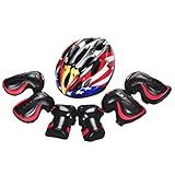 キッズ　子供用ヘルメット　自転車　アンチショツク　７点セット　膝・肘・腕保護 3組セット　防具　幼児用　通気性　サイクリング　調整可能　セーフティヘルメット　スポーツ＆アウトドア　四季通用-「ラッキー