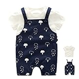 エルフ ベビー(Fairy Baby)ベビー服セット スーツ 半袖Tジャツ サスペンダー付きパンツ 可愛い(紺色 雨、サイズ80)