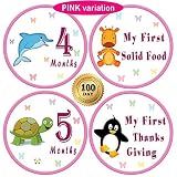4 Baby Monthly Stickers with Milestone & Holiday - Best Birthday Shower Gift for Girls - Watch First