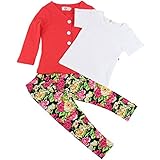 Jastore 3pcsベビー女の子フラワーClothingセットコート+シャツ+花柄パンツ カラー: レッド