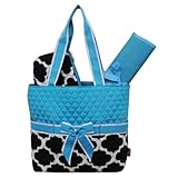Black & White Geometric Print 3pcs Diaper Bag (Turquoise) by NGIL