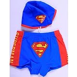 S&C Live 水着 キッズ子供 男の子 キャップ付水着2点セット かわいいスーパーマン柄　ベビー水着　赤ちゃん水着　出産お祝いプレゼント　子供お誕生日プレゼント 七三五祝いプレゼント　スイムスーツ