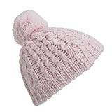 赤ちゃん・ベビー用 ポンポンつき ケーブルニット帽 バブルハット ビーニーハット ニットキャップ 帽子 冬 (ワンサイズ) (ピンク)