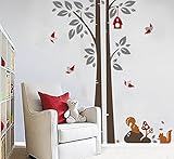 N.SunForest Tall Tree with Birds and Squirrels Wall Decal, Wall Art Sticker For Sitting room/ Restro