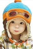 (SCGEHA) ベビー キッズ パイロット 帽子 キャップ フリース 防寒 もこもこ 耳あて 4カラー (ブルー)