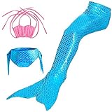 Pettigirl 子供用水着 3点水着 スイミングコスチューム 水泳 キッズ水着 女児水着 ブルー 130cm