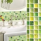 【モザイクタイル シール モザイクタイル シート ガラス風】3Dシール モザイクタイルシール4セット リーフグリーン(B606-4-S3)