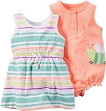 カーターズ carter's アパレル baby line 女の子 2点セット ロンパース ワンピ オレンジマルチ ボーダー ドット 綿 121G482 【並行輸入品】 9ヶ月