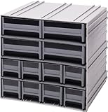 Quantum Interlocking Gray Storage Cabinet with 12 Gray Drawers, 11.38-Inch by 11-3/4-Inch by 11-Inch