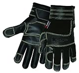 MCR Safety 925S Memphis Multi-Task Style Black Sewn Gloves with Kevlar and Black Grain Cow Palm, Yel