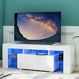 QihangJPテレビ台 収納付き テレビボード ロータイプ ローボード 白い テレビラック 幅130㎝ 鏡面 テレビスタンド tv台 LEDライト付き リビングテーブル おしゃれ リビング収納 ホワイト