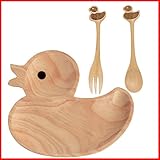 プチママン アヒル ダック お食事セット ウッドトレイ スプーン＆フォーク セット お子様へのプレゼントにピッタリ！子供 キッズ 赤ちゃん ベビー プレゼント ギフト ウッドプレート 誕生日 出産祝い